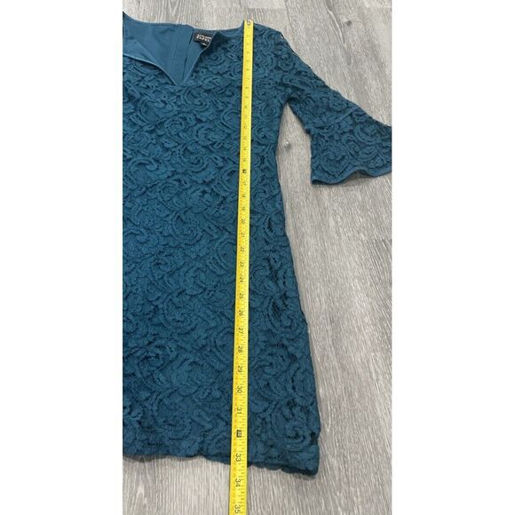 Adrianna Papell Sheath Dress Teal Blue Lace 3/4 Bell Sleeve Wedding Size 4 - Picture 10 of 10